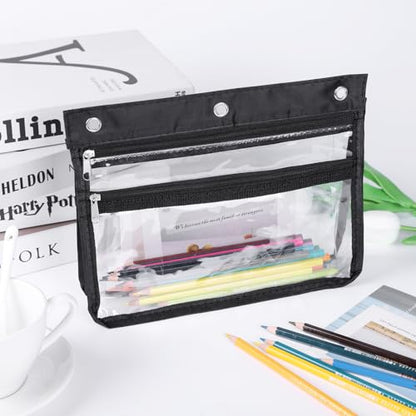 YoeeJob Pencil Pouch for 3 Ring Binder with 1.5 inch Expandable Large Capacity, 2 Pack Double Pockets Zipper Pencil Case, Pencil Binder Pouch for School Office Home - color: black