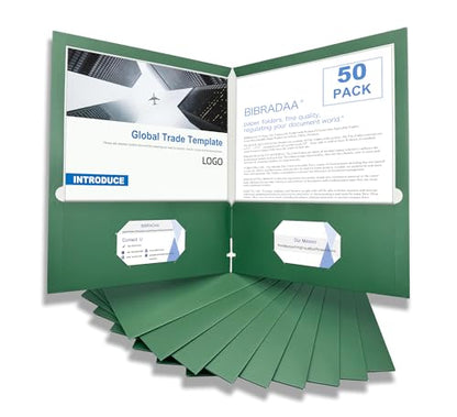 BIBRADAA® 50 Packs Dark Green Pocket Folders,Paper Folder Surface with Waterproofing,Letter Size,Holds 100 Plus Sheets,for School,Office,Business. (50, Dark Green) - color: Dark Green