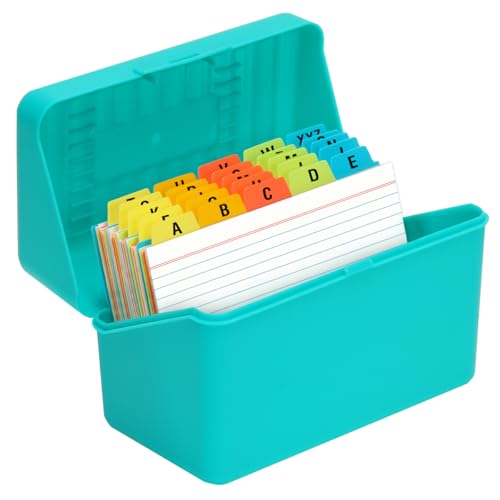 H4D 4x6 Index Card Holder with 100 Index Cards and 25 Dividers, Teal | 4x6 Inch Plastic Box, Heavyweight 4x6 Index Cards, Plastic 4x6 Index Card Dividers, Snap Closure Lid - color: Teal, size: 4"x6"