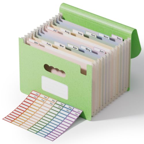 ThinkTex 12-Pocket Accordion File Organizer, Letter & A4 Size, 16 Colors | for Paper Receipts, Bills&Taxes Organizer, Portable Letter/A4 Size Document Holder for School, Office, Home - color: Grass Green