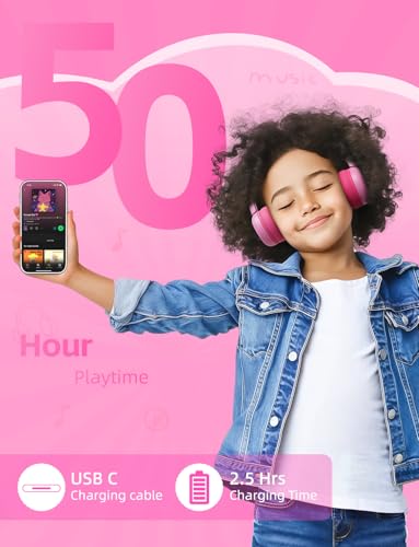 Kids Bluetooth Headphones,Toddler Headphones with Microphone,85/94dB Volume Limited,Bluetooth 5.4 Adjustable Lightweight Kids Wireless Headsets for Boy Girl Tablet Travel School - color: Pink