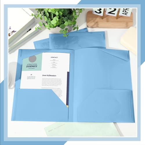 Henoyso 36 Pack Dusty Blue Plastic Folders with Clear Front Pockets Heavy Duty File Folders with 2 Pockets and Card Slot for Student Communication School Office Presentation Report - color: Dusty Blue