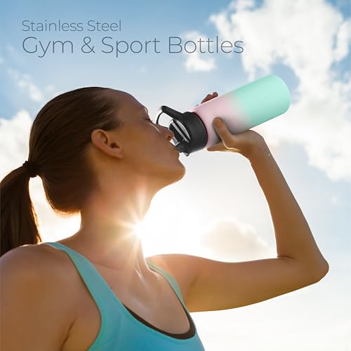 SipX™ 25 oz Insulated Water Bottle with 3 Lids – Leakproof Stainless Steel, Triple Insulated – Cold 24 Hours/Hot 12 Hours – Durable Bottle for School, Gym, Travel – Gradient Mint Pink - color: Gradiant Mint Pink, size: 25 Ounces