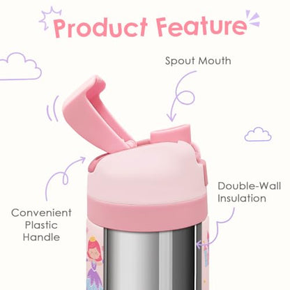 Princess Kids Insulated Stainless Steel Water Bottle 16 Oz, Travel Tumbler for School, Sports for Girls, Birthday, Back To School - color: Princess