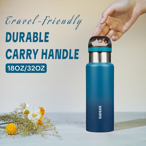 BJPKPK Insulated Water Bottle 18OZ Stainless Steel Water Bottle with Handle Double Walls Vacuum Insulated BPA Free Flask, Indigo Black - color: Indigo Black, size: 18 Ounces