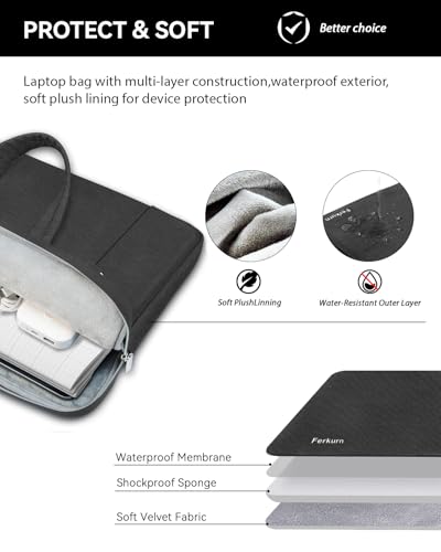 Ferkurn Laptop Case Bag Women Men Computer Sleeve with Shoulder Compatible with HP/Inspiron/Thinkpad/Vivobook/MSI/Surface, 15.6 inch, Black - color: Elegant Black, size: 15.6 inch