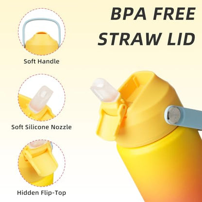 BJPKPK Insulated Water Bottle with Straw Lid, 12oz Thermo Water Bottles with Soft Nozzle, Flex Handle & Non-slip Boot, BPA Free Leak Proof Stainless Steel Metal Thermo, Tumblers, Cups,Rainbow - color: Rainbow, size: 12 Ounces