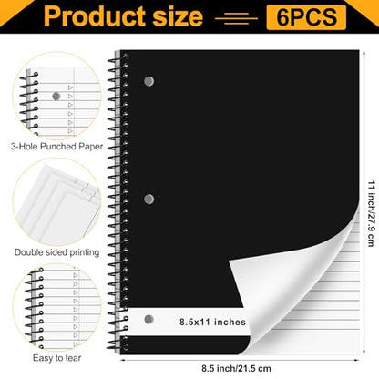 Resurhang 6 Pcs Legal Pad Top Spiral Bound Notebook 70 Sheets Double Sided College Ruled Paper Notepad Memo Steno Pad with Stiff Cover for Business College (8.5 x 11 Inches,3 Hole Punch,White) - color: White, size: 8.5 x 11 Inches, style: 3 Hole Punch