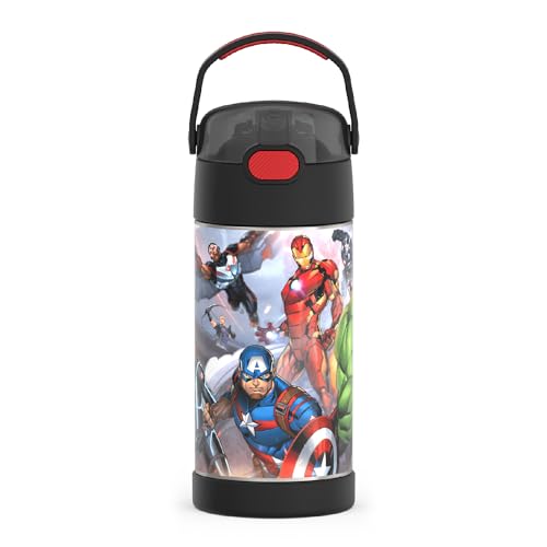 THERMOS FUNTAINER Water Bottle with Straw - 12 Ounce - Kids Stainless Steel Vacuum Insulated Water Bottle with Lid, Avengers - color: Avengers