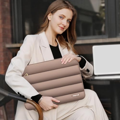 MOSISO Laptop Case 13.3 inch,13-13.3inch Puffy Laptop Sleeve, Brown | Compatible with MacBook Air 13.6 M5 M4 M3 M2 M1/Neo/Pro 13/14,HP Dell ASUS Lenovo,Polyester Horizontal Bag with Small Case - color: Brown, size: 13.3 inch