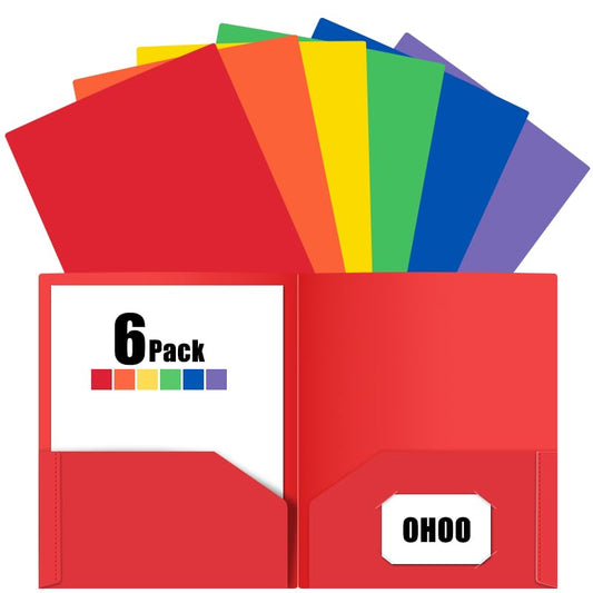 6 Pack Folders with Pockets Plastic Paper File Folder for School Office Home Business Fit Letter Size Paper Rainbow Colorful - color: Multicolored