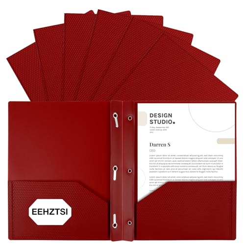 12-Pack Plastic Folders with Pockets and Prongs, 2-Pocket Folders with 3 Fasteners, Holds 8-1/2" x 11" Paper for School/Office/Home - color: Red, size: 12-Pack