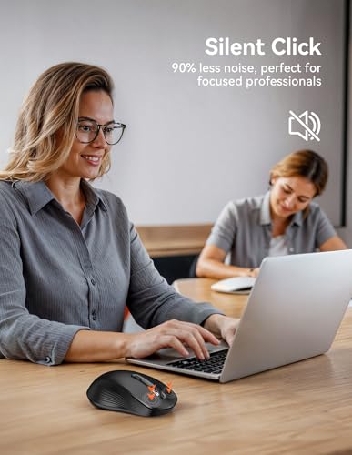 TECKNET Bluetooth Mouse, [ USB + BT1 + BT2 ] Wireless Mouse for Laptop, Silent Click, Ergonomic Design, 4800 DPI Computer Mice Wireless, Dual Mode for Laptop, Computer, iPad, MacBook - color: Black