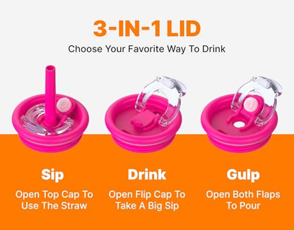 VINUR Insulated Tumbler with Handle 14 oz-17 oz Stainless Steel Double Wall Vacuum Tumbler Travel Water Cup with Lid and Straw - color: Purple Pink-Rose Pink, size: 14 Ounces