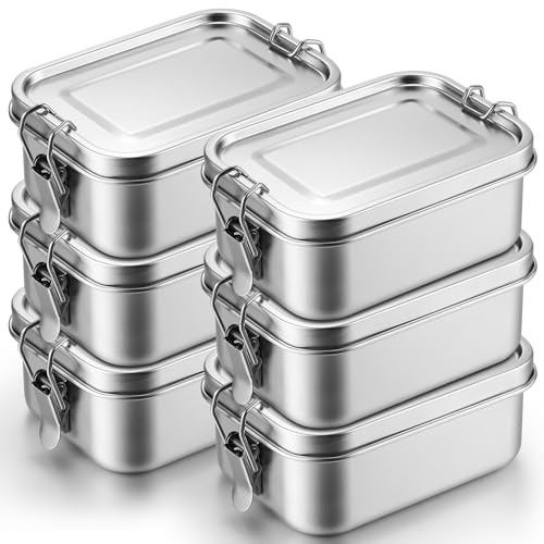 Umigy 6 Pcs Stainless Steel Bento Box 550ml Metal Lunch Box Food Storage Containers Metal Container, Lockable Clips to Leak Proof, Reusable Dishwasher Safe Lunch Snack Boxes for Work, School