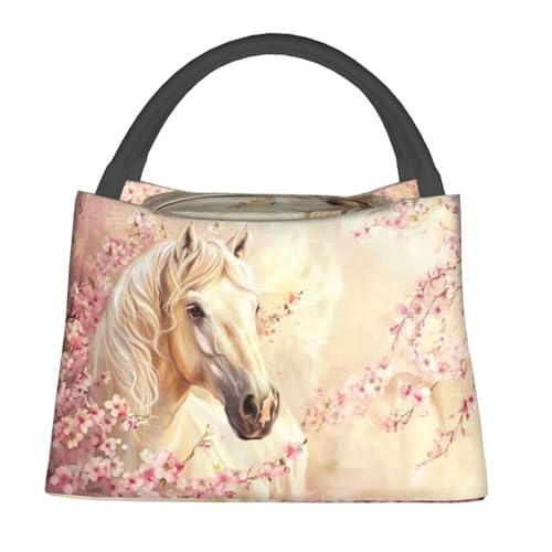 White Horse Lunch Bag for Women, Girls, Kids, Reusable Insulated Lunch Box for Work, Office, Picnic, Travel, School, Gifts - color: White Horse