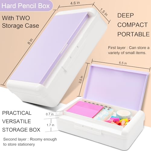 SFLHHDM Pencil Box, Double Layer Large Capacity, White Purple, 1pcs | Plastic, Snap-tight Lid, Stackable Storage, For Gel Pen Pencils Crayons - color: White Purple-1pcs