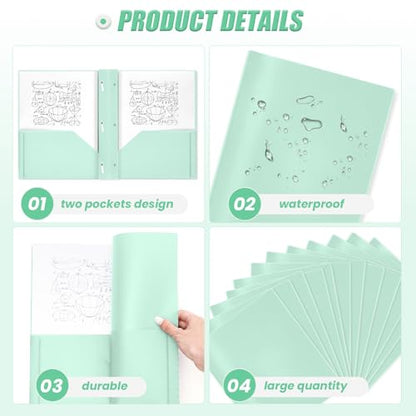 Lincia 100 Pcs Plastic Folders with Pockets and Prong Folders with Prongs 2 Pockets for Office, School for Students, Teachers, Office Workers(Mint Green) - color: Mint Green