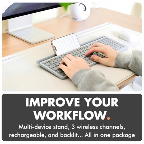 X9 Full-Size Bluetooth Keyboard with Phone Holder – Backlit Wireless Keyboard, Switch Multi-Device, Slim, Quiet, Rechargeable, w/Copilot AI for PC, Mac, iOS & Android (Silver) - color: Silver