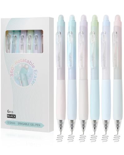 Erasable Pens, 6 Pack Fine Point 0.5mm Black Erasable Gel Pens with 360°Rotating Erasers, Make Mistakes Disappear, Comfort Grip for Drawing, Writing, Planning, and Crossword Puzzles (Black Ink) - color: Black Ink