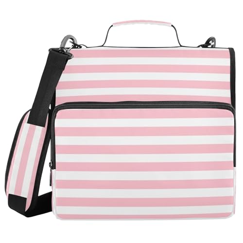3 Ring Zipper Binder Pink and White Striped Large Capacity 500 Sheets Zip Up Binders Expanding File Folder Bag Multi Pockets School Office Binder Organizer