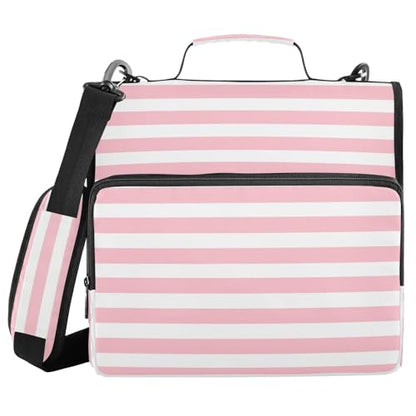 3 Ring Zipper Binder Pink and White Striped Large Capacity 500 Sheets Zip Up Binders Expanding File Folder Bag Multi Pockets School Office Binder Organizer