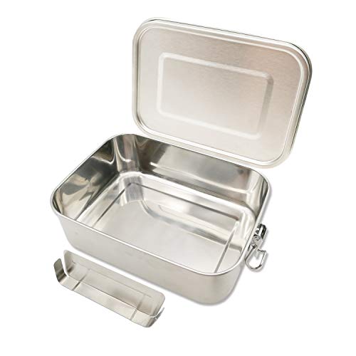 UPTRUST Leak Proof Stainless Steel Lunch Food Container, 1200ML/40oz Large Bento Boxes Metal Lunch Box for Kids or Adults - Lockable Clips Adjustable Divider included - size: 1200 ML - with Adjustable Divider