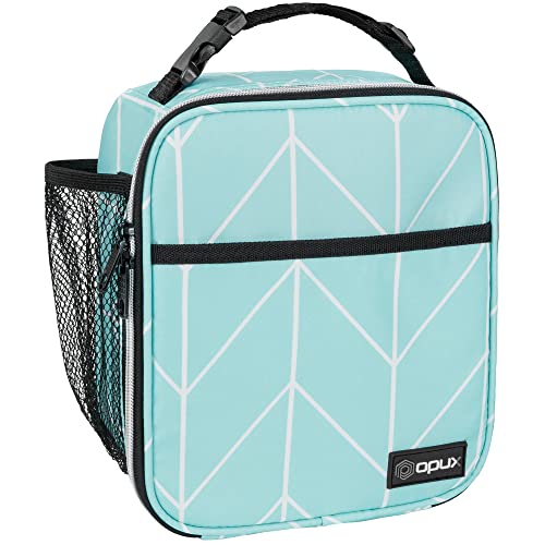 opux Insulated Lunch Bag for Kids Boys Girls, Small Compact Lunch Box with Wide Opening & Mesh Pockets, Reusable Lunch Pail for School, Work, Adults, Men, Women, Teal - color: Teal