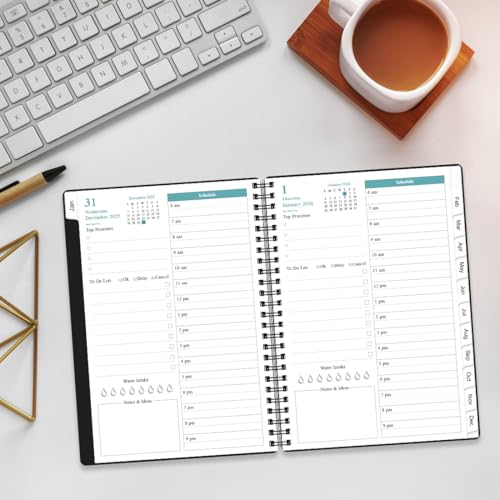 Daily Planner 2026 Full Page Per Day- 2026 Daily & Monthly Planner from January 2026 to December 2026, Day Planner 2026 with 12 Months Tabs, 6.4" x 8,5", Black - color: Black, size: 6.4" x 8.5"