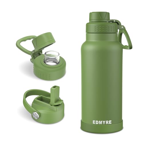 32 oz Stainless Steel Water Bottle with Straw Lid & Twist Lid, Insulated water bottle for men & women with Silicone Boot, Leakproof, Keeps Cold 24H / Hot 12H, Wide Mouth for Gym, Travel, Sports, Gym - color: Army Green, size: 32 Ounces