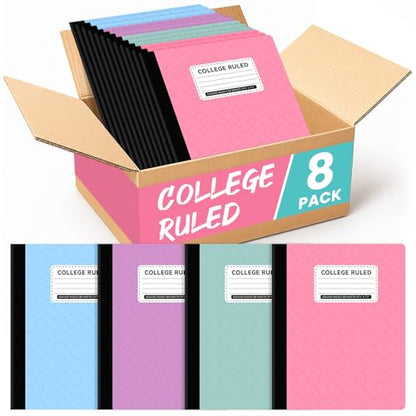 Taja Composition Notebooks College Ruled, 8 Pack Aesthetic Composition Notebooks, 160 Pages (80 Sheets), 9-3/4" x 7-1/2", Pastel Colors, Perfect for School, Office and Note Taking - size: 8-pack