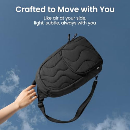 tomtoc 10L Puffy Sling Backpack for Women Girls, Trendy Puffer Quilted Padded Crossbody Bag for 13-inch Macbook Neo A3404 A18, 11-inch iPad Air/Pro, Nintendo Switch 2, Lightweight Travel Chest Daypack - color: Lavascape