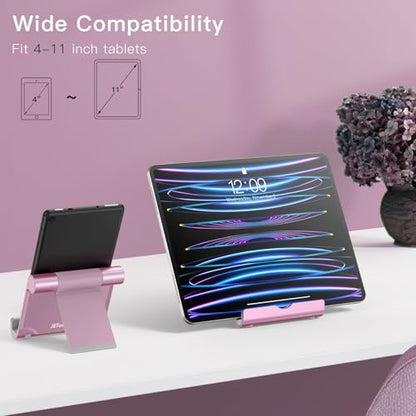 JETech Foldable Tablet Stand for 4-11" Tablets and Phones, Rose Gold | Adjustable Portable Desktop Holder, Foldable Dock for iPad/iPad Pro/Air/Mini, Galaxy Tab A8/A7 Lite/A7/S8/S7, Kindle, etc - color: Rose Gold
