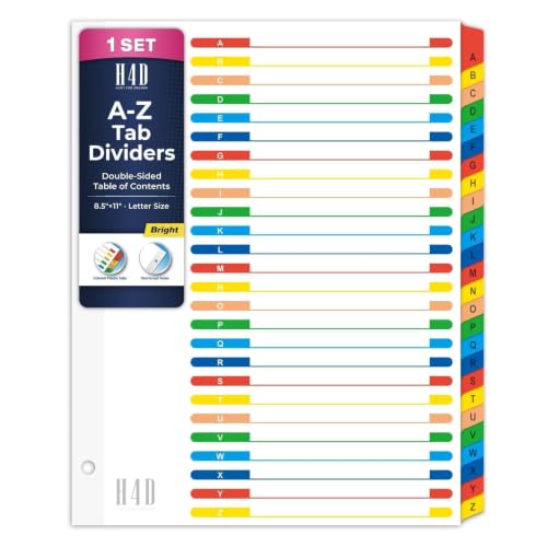 H4D Alphabet Binder Dividers for 3-Ring Binder, A-Z Tabs, Bright, 1 Set | Customizable Table of Contents, Multicolor Tabs, Reinforced Holes, Letter Size, 26 Tabs per Set - color: Bright Colors