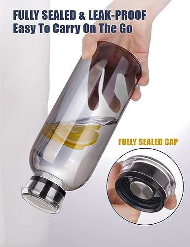NiHome Glass Water Bottle 25oz/750ml with Two Caps, Stainless-Steel Straw, Brush and Silicone Cover, High Borosilicate Glass for Hot & Cold Beverages, Leak-Proof for Travel, Gym, Office (Smoky Gray) - color: Smoky Gray