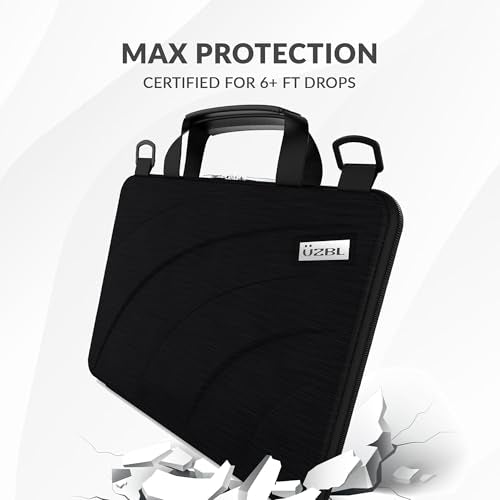 UZBL 13-14 Inch Always-on Chromebook Protective Hard Case with Adjustable Shoulder Strap and Carrying Handles - color: Black Fabric