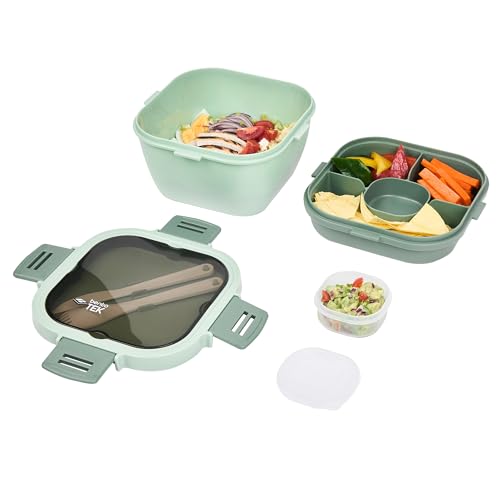Restaurantware-Bento Tek 57.5 Ounce Bento Box, 1 Reusable Lunch Container - With Fork And Knife, Does Not Contain BPA, Green Plastic Reusable Lunch Box, Microwavable, Dishwashable - size: 1 Count, style: 58 oz - Green