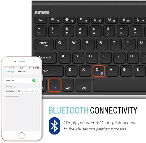 Arteck Bluetooth Keyboard, Stainless Steel Universal Portable Wireless Bluetooth Keyboard for iOS iPad 10.2-inch, Air, Pro, Mini, Android, Windows Tablets PC Smartphone Built in Rechargeable Battery