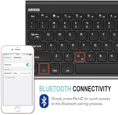 Arteck Bluetooth Keyboard, Stainless Steel Universal Portable Wireless Bluetooth Keyboard for iOS iPad 10.2-inch, Air, Pro, Mini, Android, Windows Tablets PC Smartphone Built in Rechargeable Battery