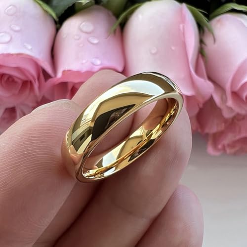 TUTISS 3mm 4mm 5mm 6mm 7mm 8mm 10mm Silver/Gold Tungsten Rings for Men Women Couple Fashion Jewelry Engagement Wedding Bands Domed Polished Comfort Fit - color: 6mm Gold Tungsten