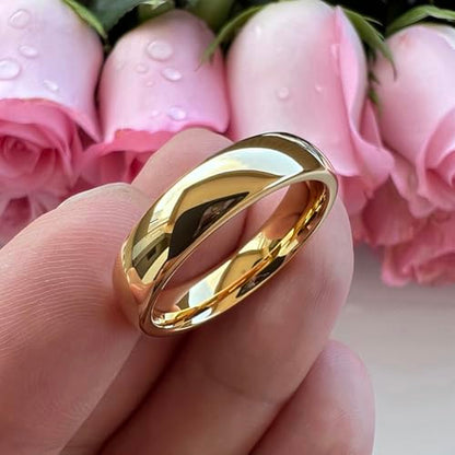 TUTISS 3mm 4mm 5mm 6mm 7mm 8mm 10mm Silver/Gold Tungsten Rings for Men Women Couple Fashion Jewelry Engagement Wedding Bands Domed Polished Comfort Fit - color: 6mm Gold Tungsten