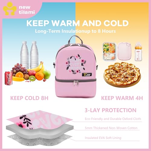 NEW TILAMI Kids Lunch Bag Double Insulated for tilami Rolling Backpack Girls Boys forTravel School Picnic, Blush Bloom - color: Blush Bloom