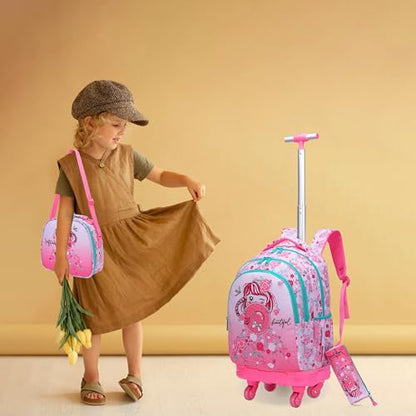 Kids Rolling Backpack for Girls Doughnuts Suitcases Trolley Roller Luggage Backpacks with 360° Rotating Wheels 15" Laptop Lunch Box Pencil Case for Elementary 18" Travel School Bag Pink - color: Pink-tiantianquan-1220