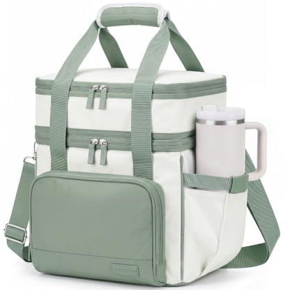 HOMESPON Double Layer Lunch Bag for Women Men, 14L Large Insulated Lunch Box with Shoulder Strap, Expandable Cooler Tote with Cup Holder for Work Office Picnic, Green - color: Green