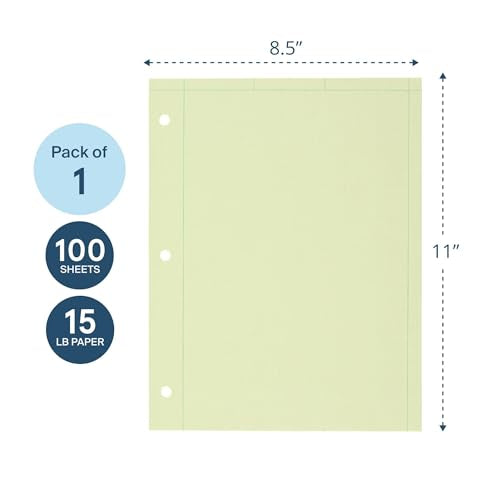 ROARING SPRING Graph Ruled Engineering Pad, Engineering Graph Paper Pad, 5x5 Enclosed Grid, 8.5" x 11", 100 Sheets, 3 Hole Punched, Green Tinted Sheets, Made in USA - color: Green, size: Enclosed Grid (100 Sheets) (Pack of 1)