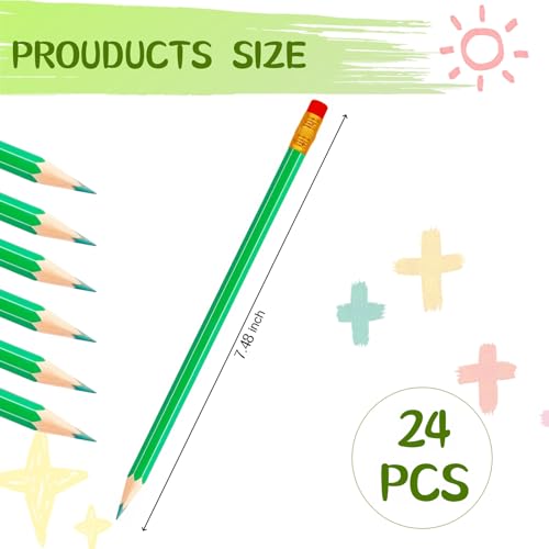 24 Pcs Erasable Checking Pencils, Pre-Sharpened, for Marking, Coloring, Tests, Grading, Office, (Green) - color: Green