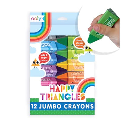 Ooly Jumbo Triangle Crayons for Toddlers Set of 12, Non-Toxic Triangle Shaped Easy to Hold Crayons for Toddler, No Rolling Crayon, Gifts for Kids - style: Jumbo Triangle