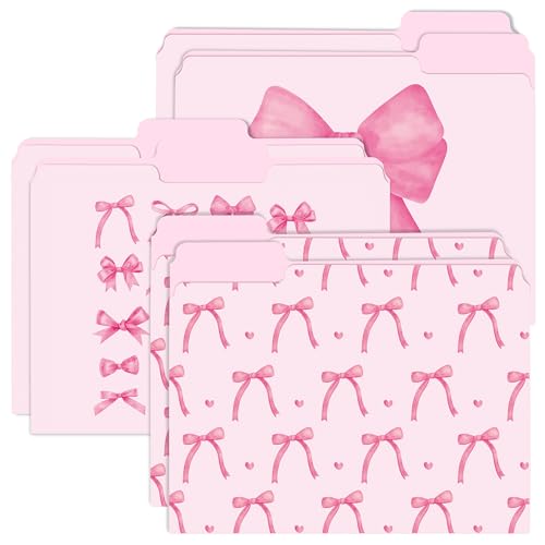Xqumoi 12Pcs Coquette Pink Bow File Folders Letter Size Decorative Folder | Bowknot File Pockets, with 1/3 Cut Tab, Pretty Colored, Office Home Classroom Supplies, Documents Paper, 8.9 x 11.6 Inch - style: Pink Bow