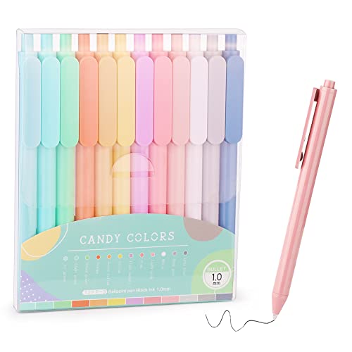 WY WENYUAN 12-Pcs Ballpoint Pens, Comfortable Writing Pens, Pastel Retractable Pretty Journaling Black Ink Medium Point 1.0 mm Gift Pen, Cute Pens Office Supplies for Women - color: 12 pack colorful pens new