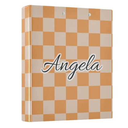 Custom 3 Ring Binder 1.5 Inch Round Rings Orange Checkerboard Personalized Name Binders Organizer Fashion View Binder with 2 Pockets for School Office Supplies - color: Multi13